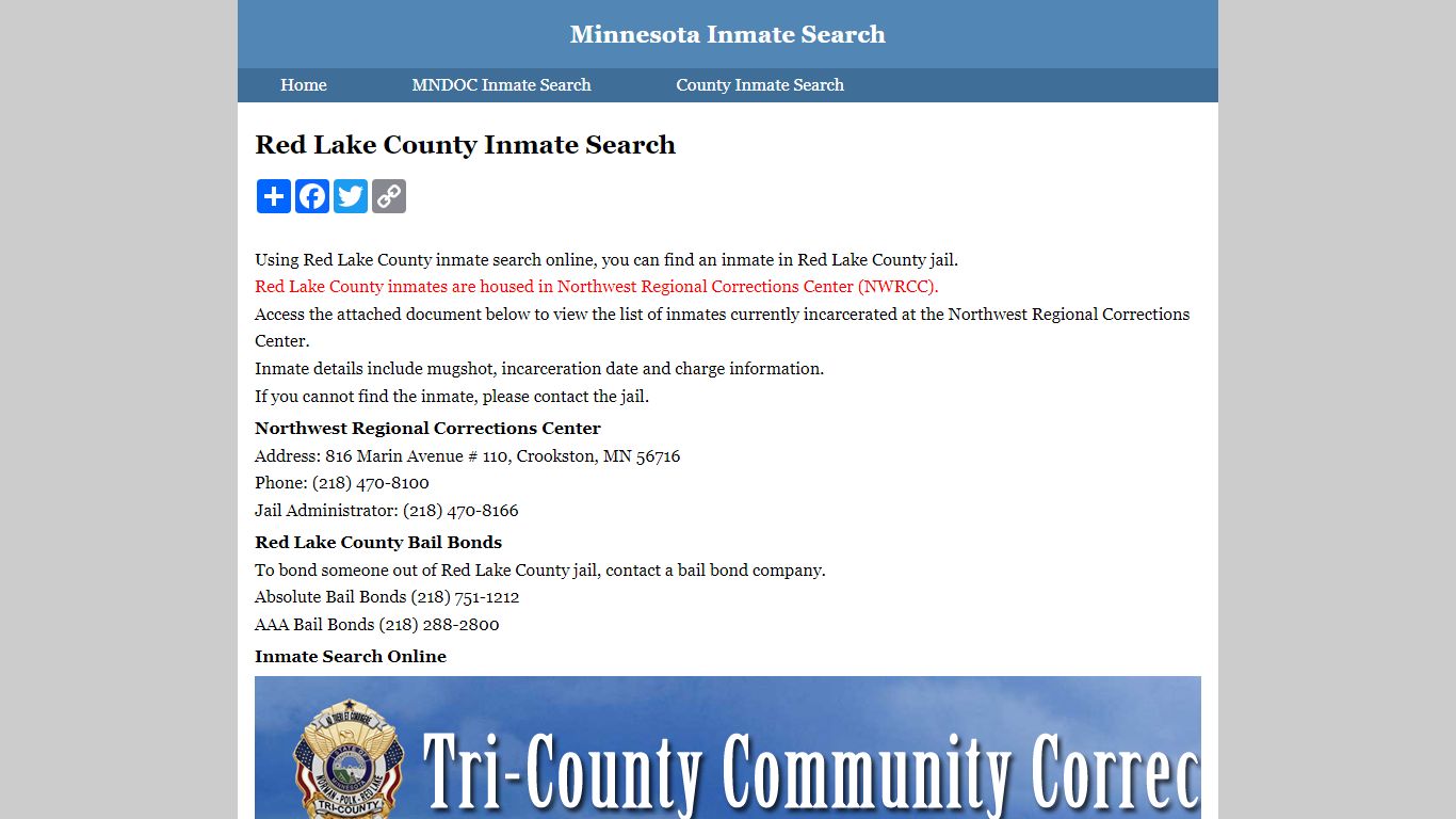 Red Lake County Inmate Search