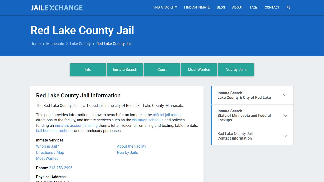 Red Lake County Jail, MN Inmate Search, Information