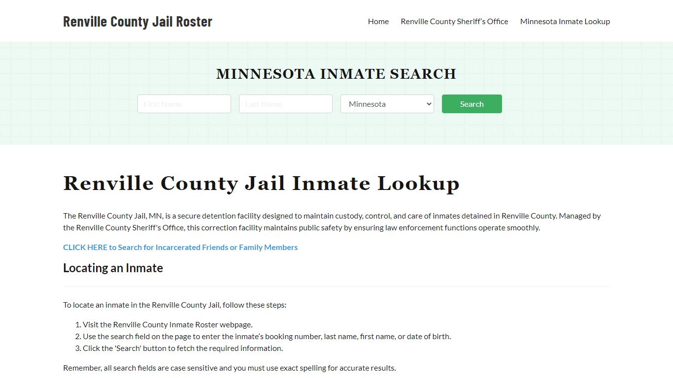 Renville County Jail Roster Lookup, MN, Inmate Search