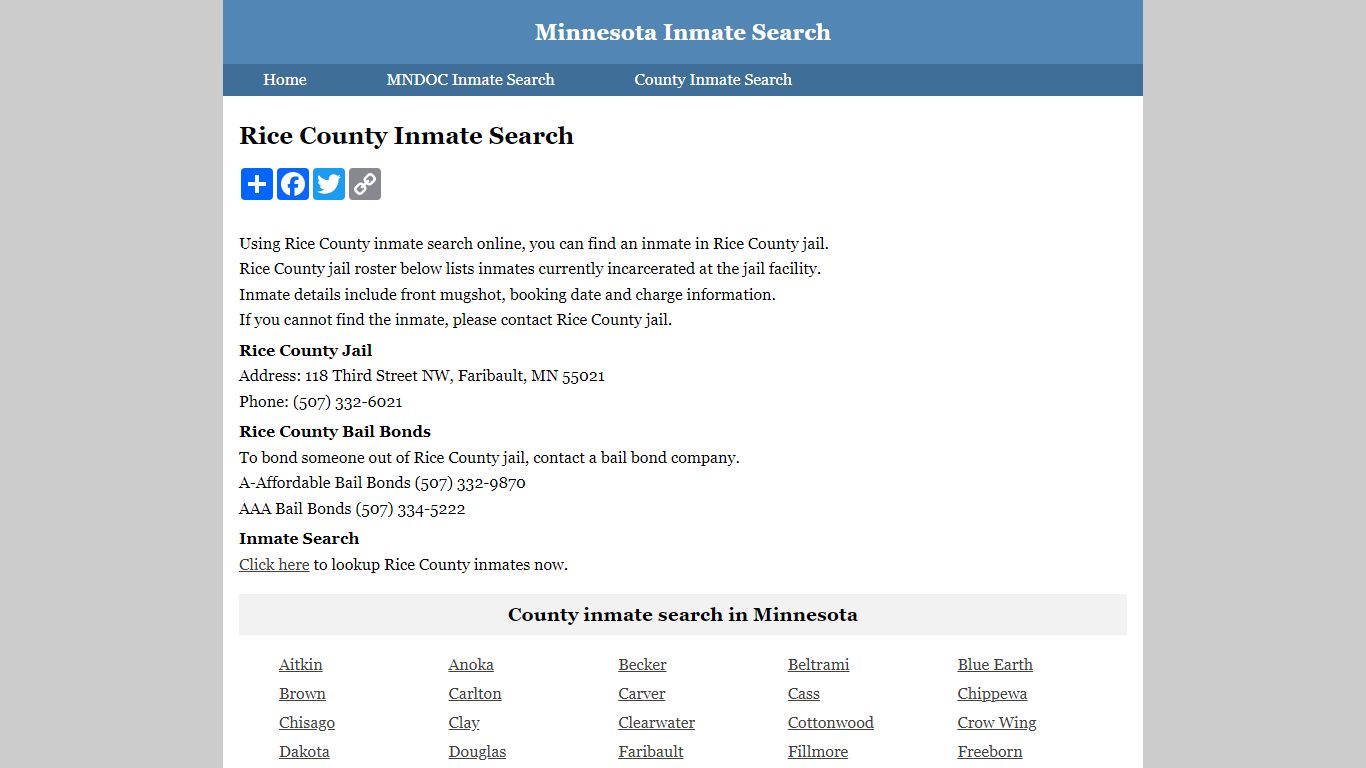Rice County Inmate Search