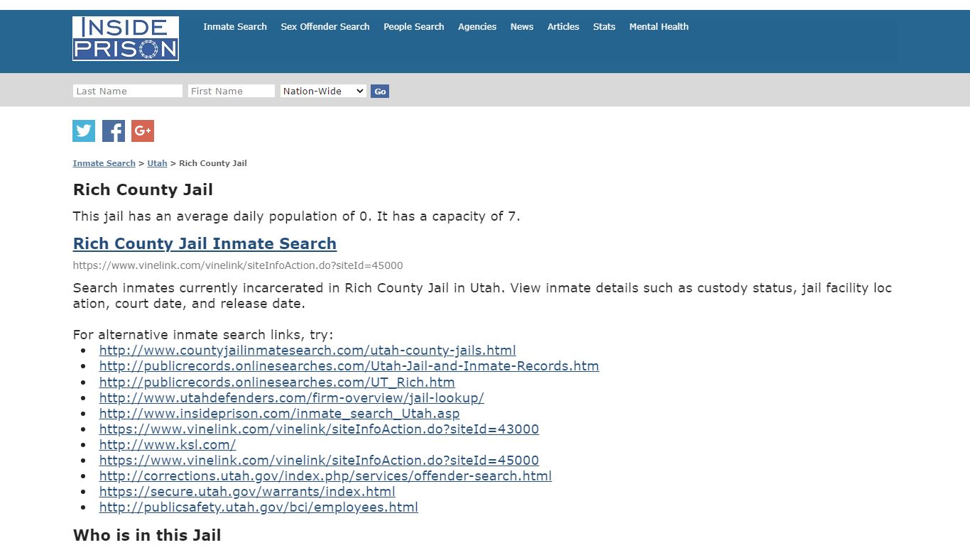 Rich County Jail - Utah - Inmate Search - Inside Prison