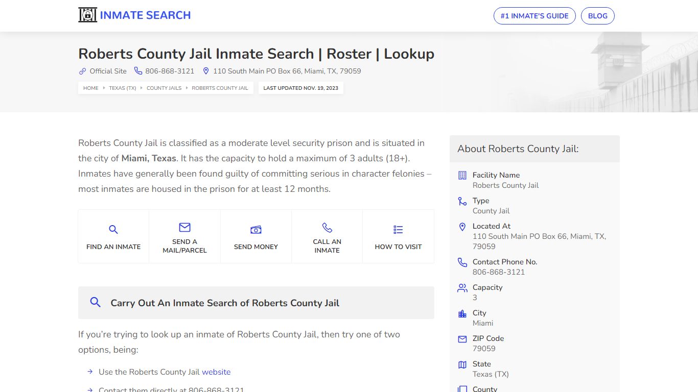 Roberts County Jail Inmate Search | Roster | Lookup