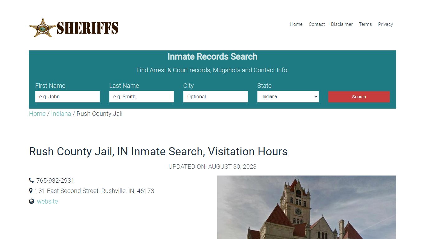 Rush County Jail, IN Inmate Search, Visitation Hours