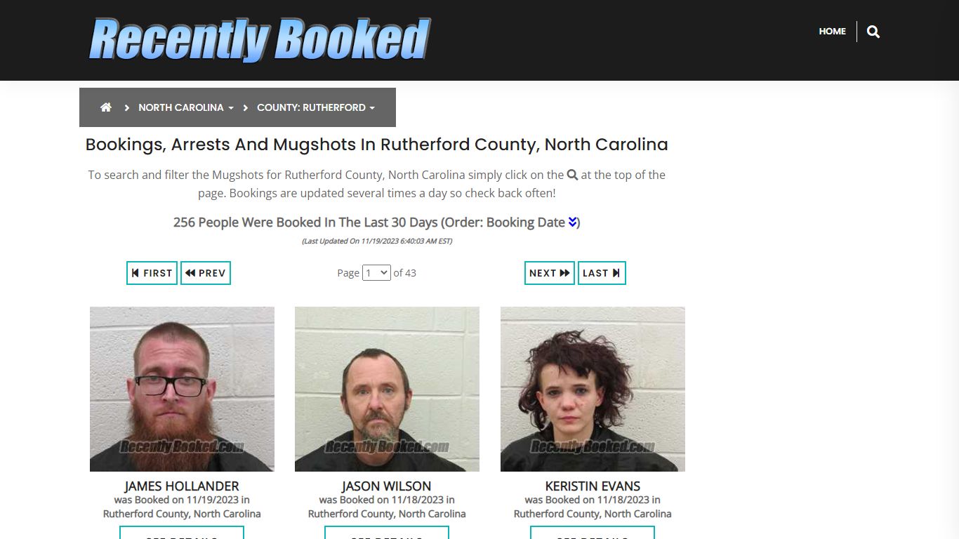 Bookings, Arrests and Mugshots in Rutherford County, North Carolina