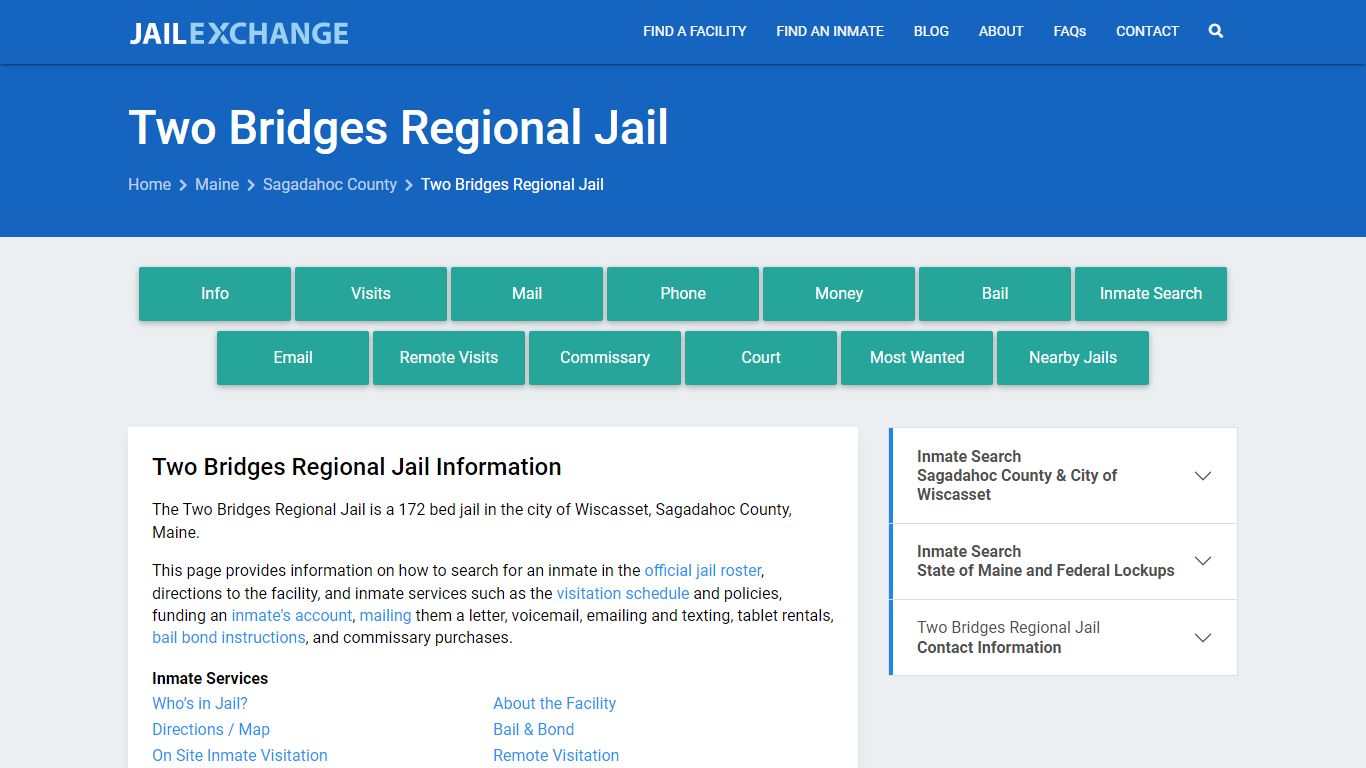 Two Bridges Regional Jail, ME Inmate Search, Information