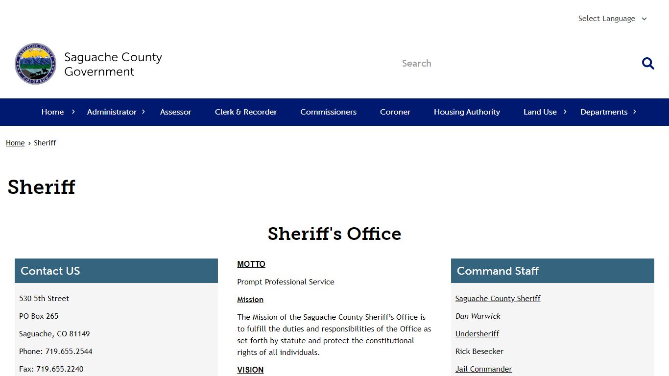 Sheriff | Saguache County - Colorado