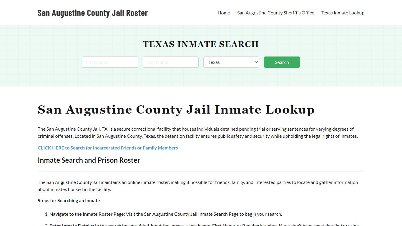 San Augustine County Jail Roster Lookup, TX, Inmate Search