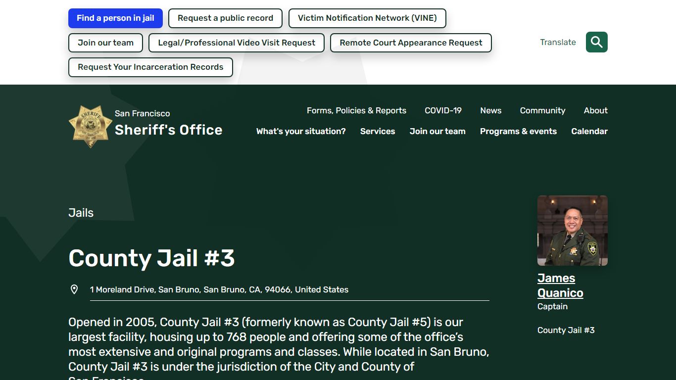 County Jail #3 | San Francisco Sheriff's Department