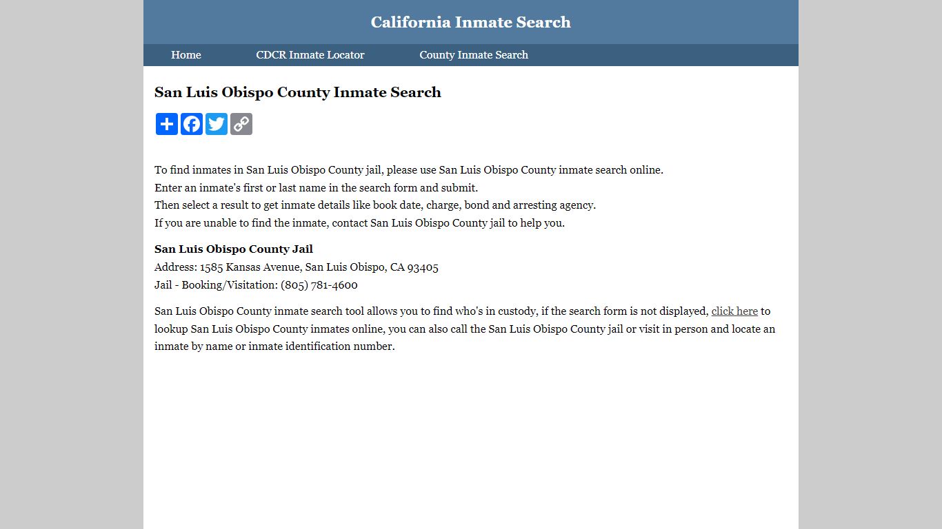 San Luis Obispo County Inmate Search