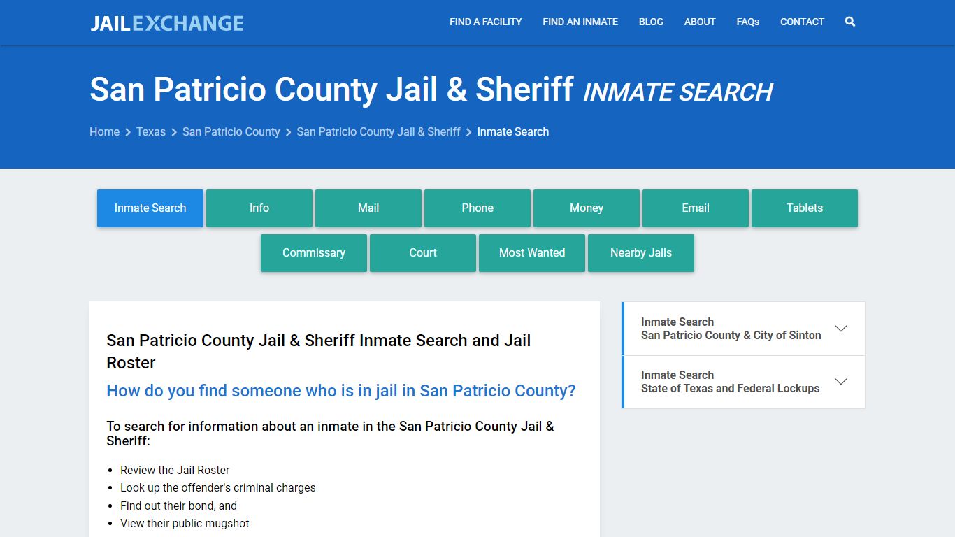 San Patricio County Jail & Sheriff Inmate Search - Jail Exchange