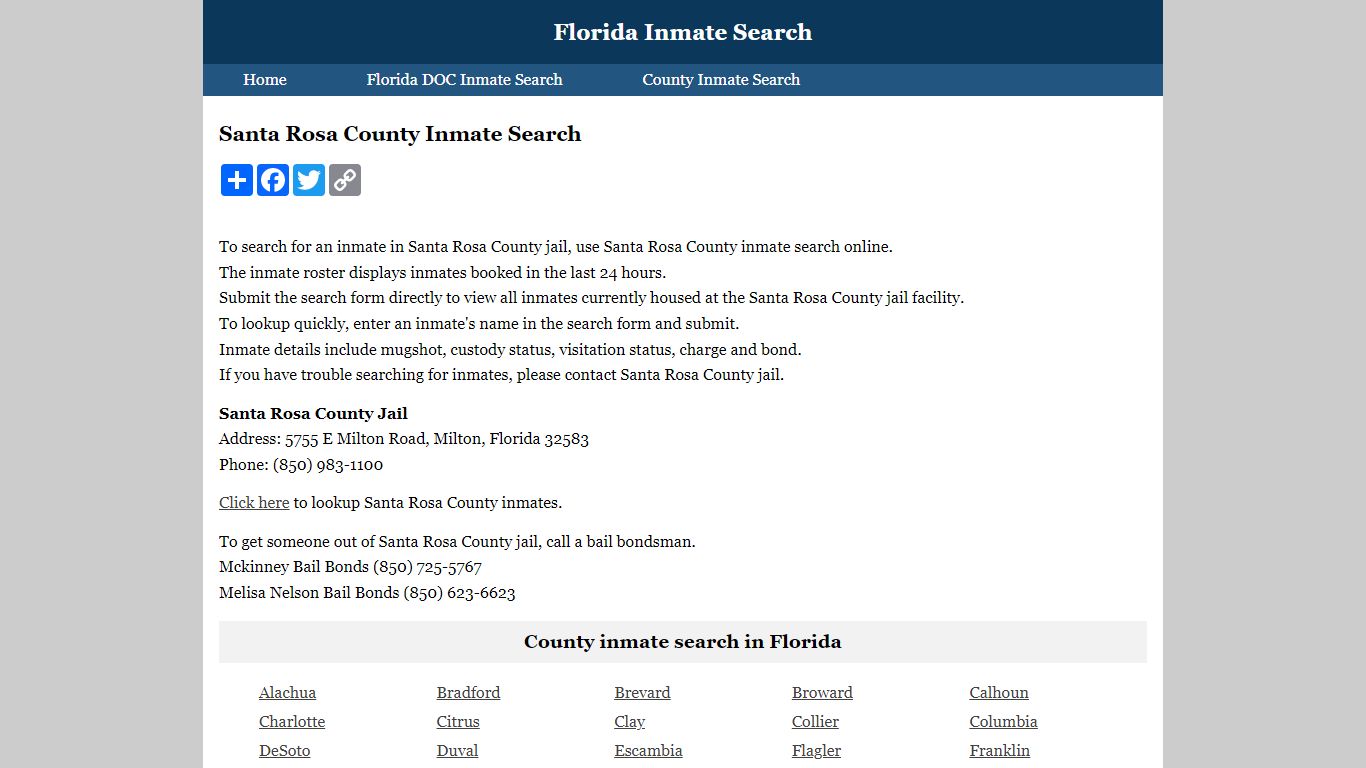 Santa Rosa County Inmate Search