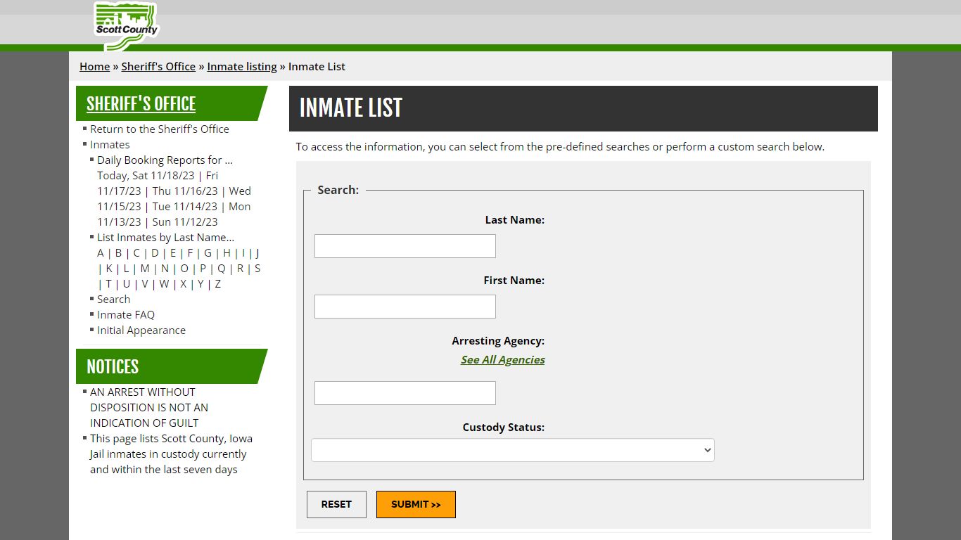 Inmate List - Scott County