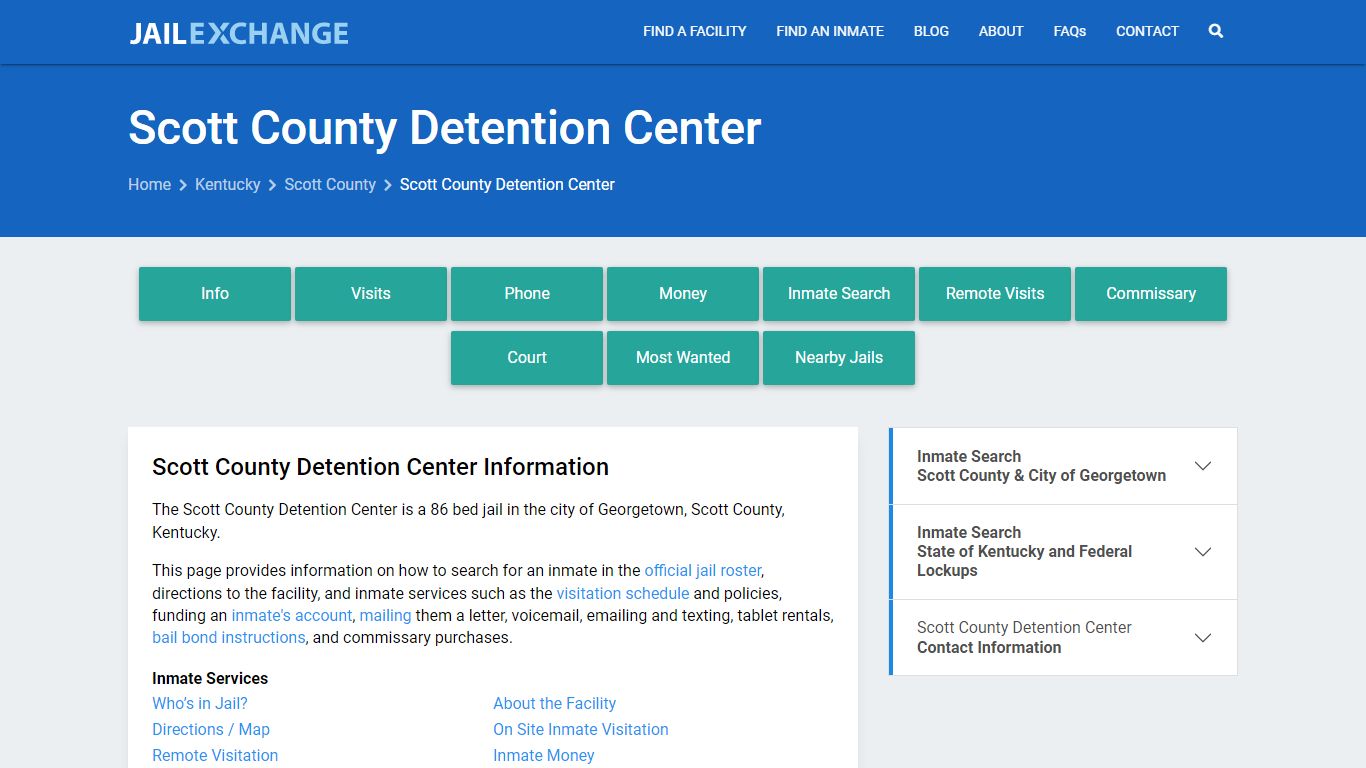 Scott County Detention Center, KY Inmate Search, Information