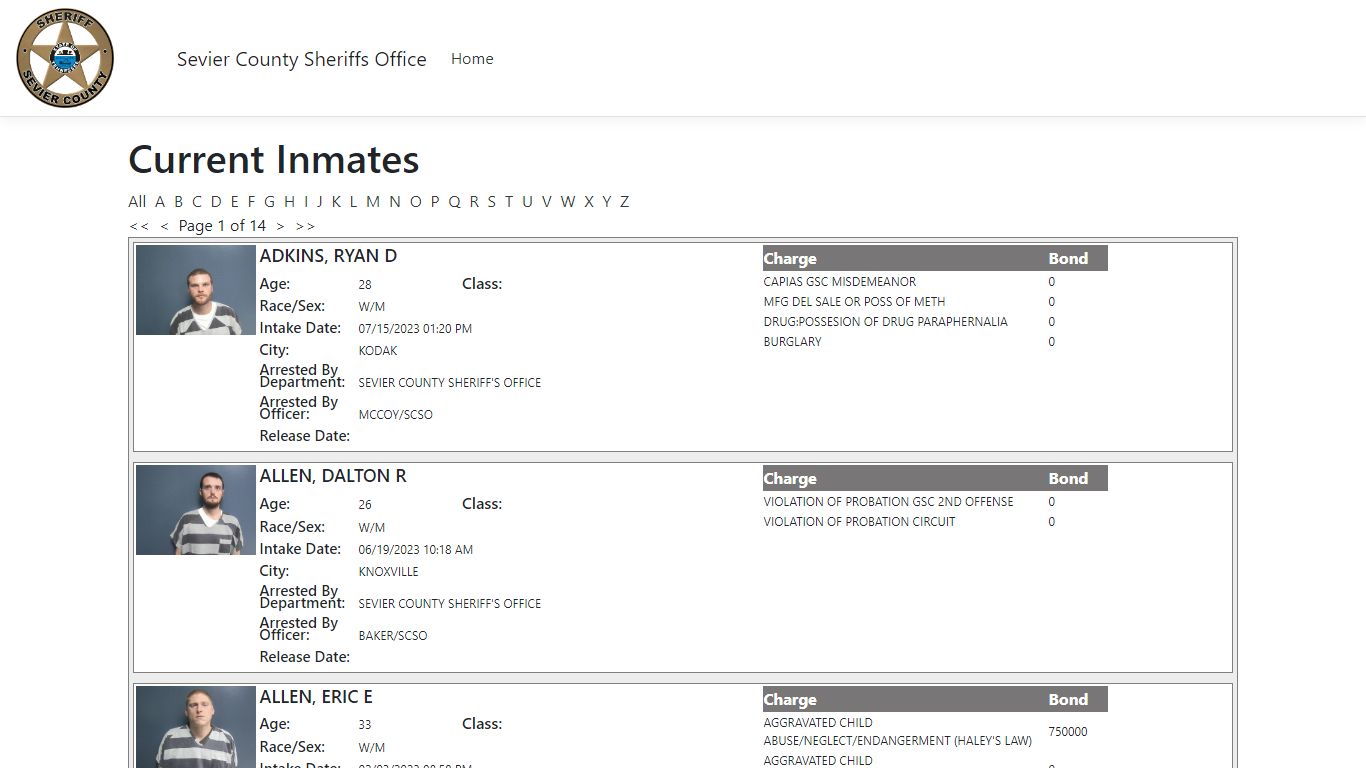 Inmates - ISOMS Portal - Sevier County, Tennessee