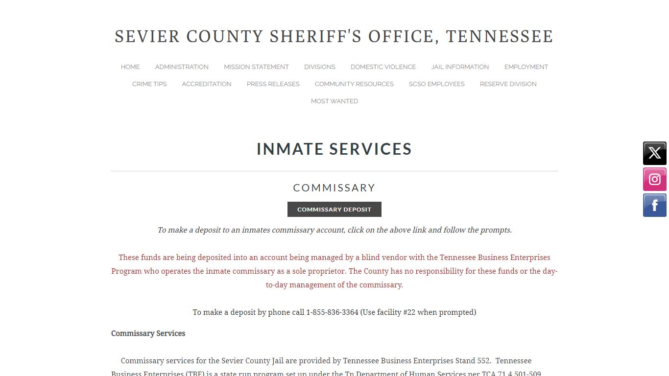 Inmate Services - Sevier County Sheriff's Office, Tennessee