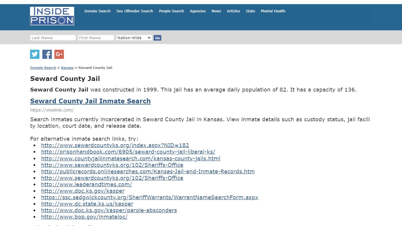 Seward County Jail - Kansas - Inmate Search - Inside Prison