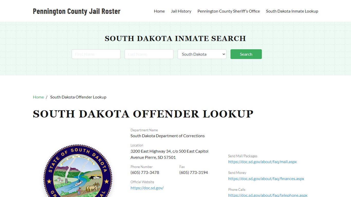 South Dakota Inmate Search, Jail Rosters