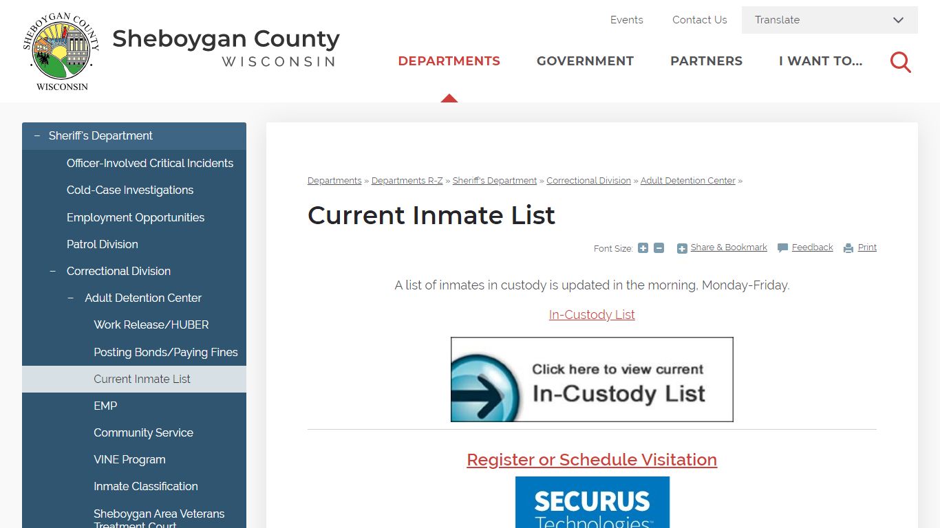 Current Inmate List | Sheboygan County