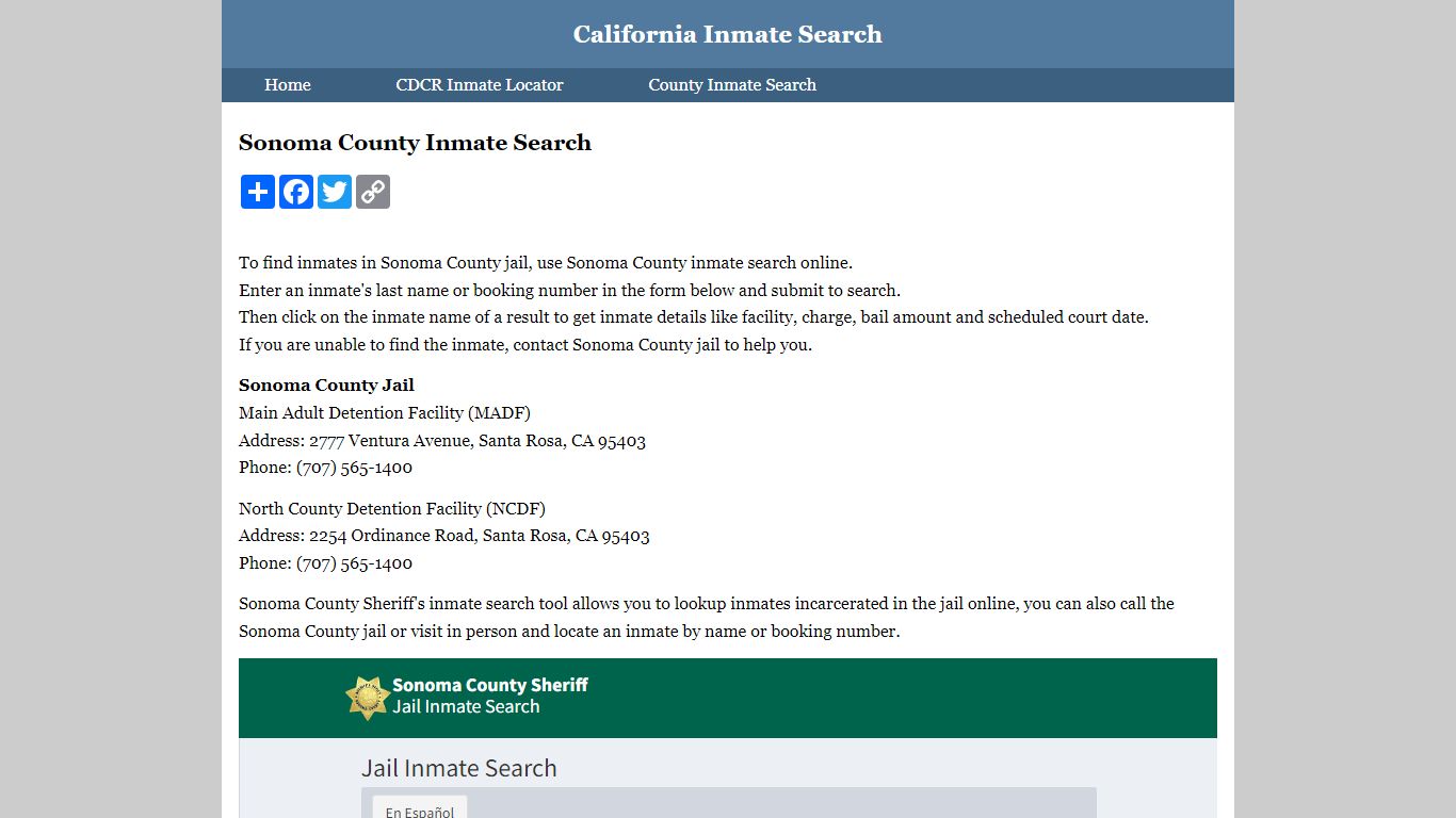 Sonoma County Inmate Search