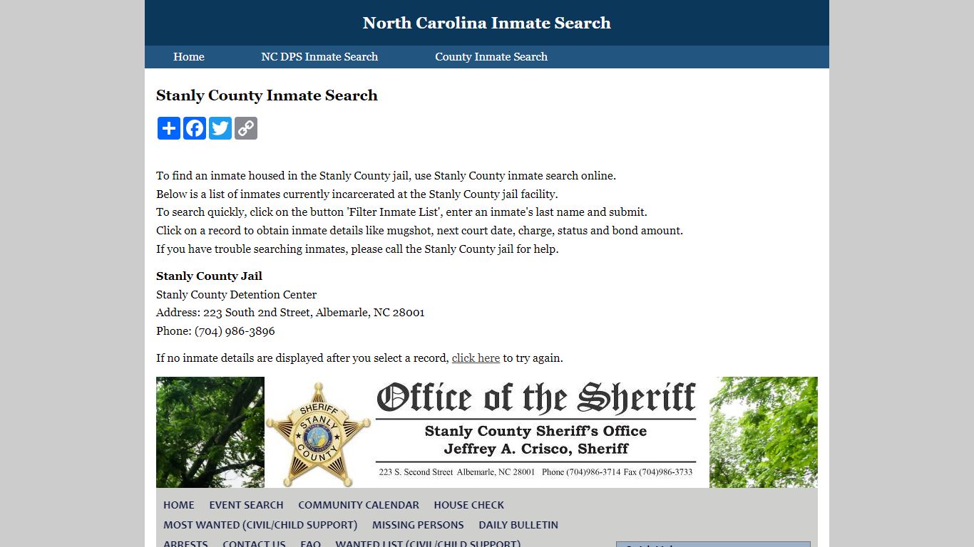 Stanly County Inmate Search