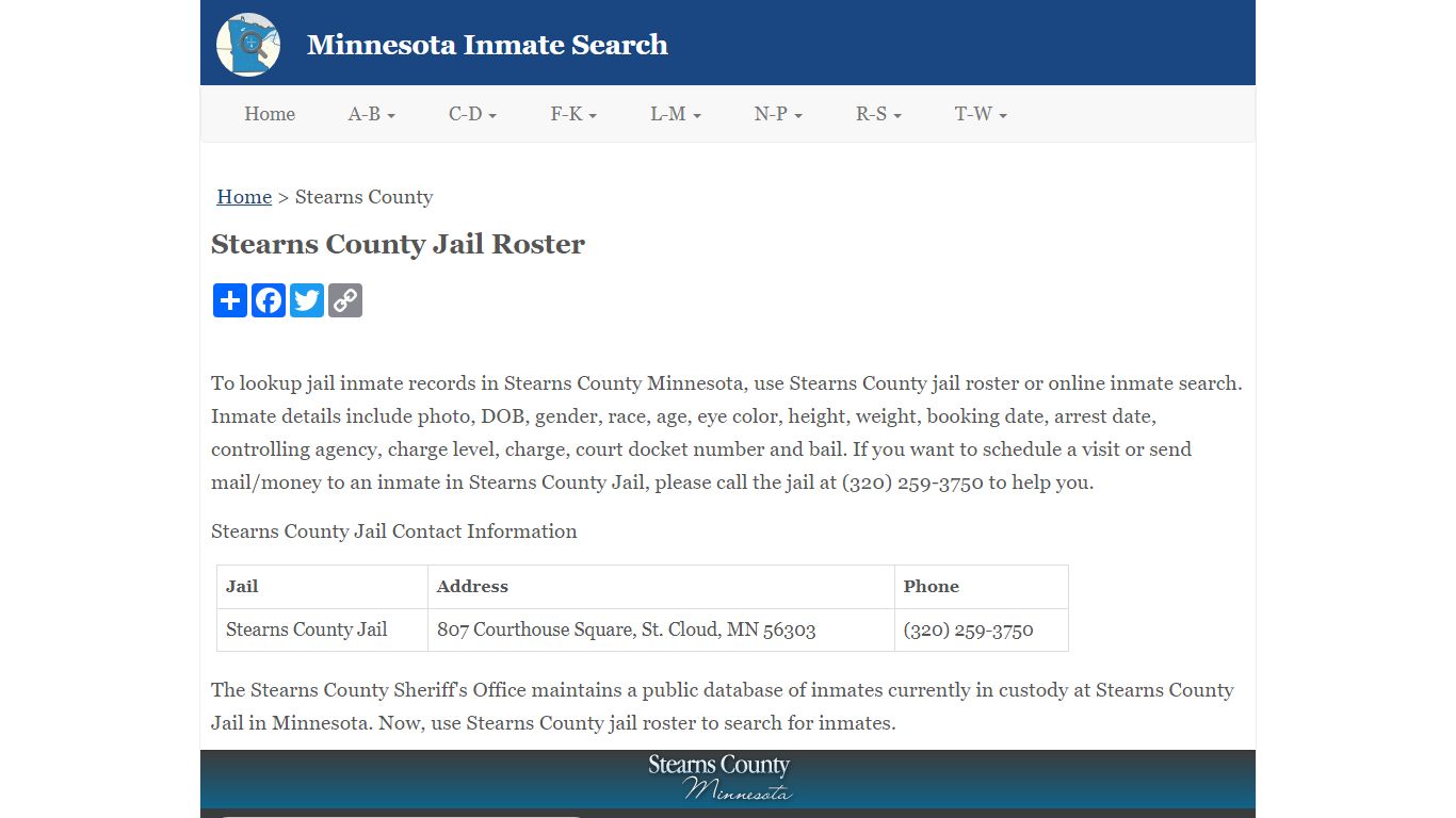 Stearns County Jail Roster - Minnesota Inmate Search