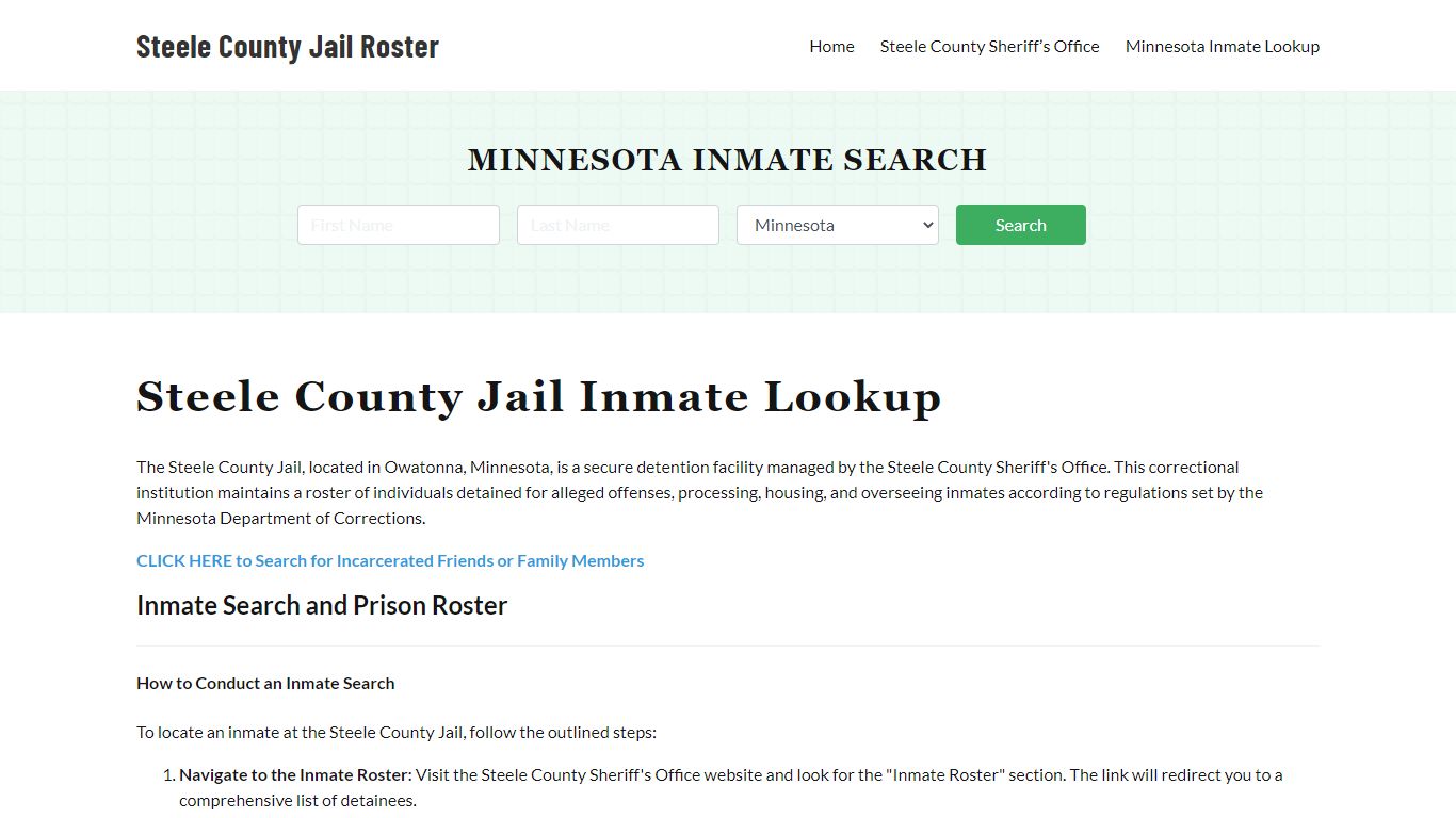 Steele County Jail Roster Lookup, MN, Inmate Search