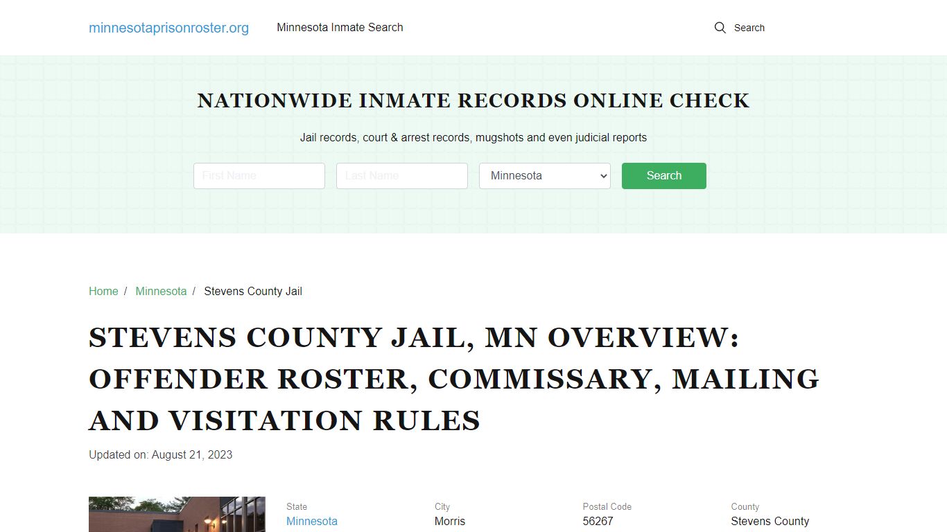 Stevens County Jail, MN: Inmate Search, Jail Rules & Contact Info