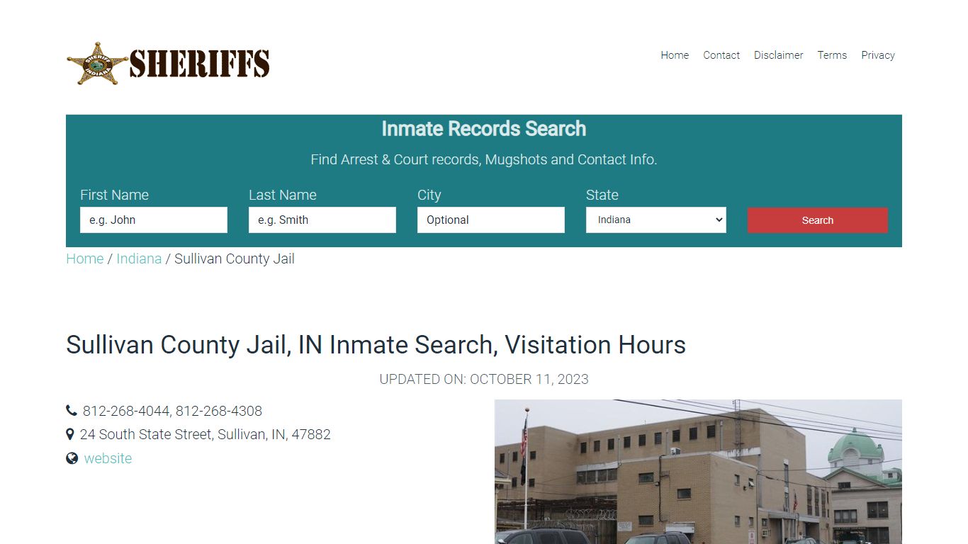 Sullivan County Jail, IN Inmate Search, Visitation Hours