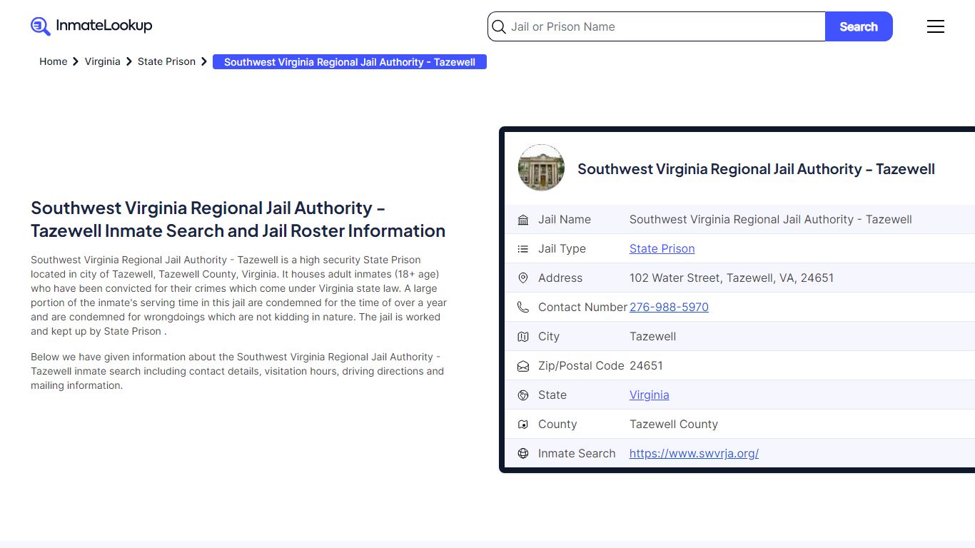 Southwest Virginia Regional Jail Authority - Tazewell (VA) Inmate ...