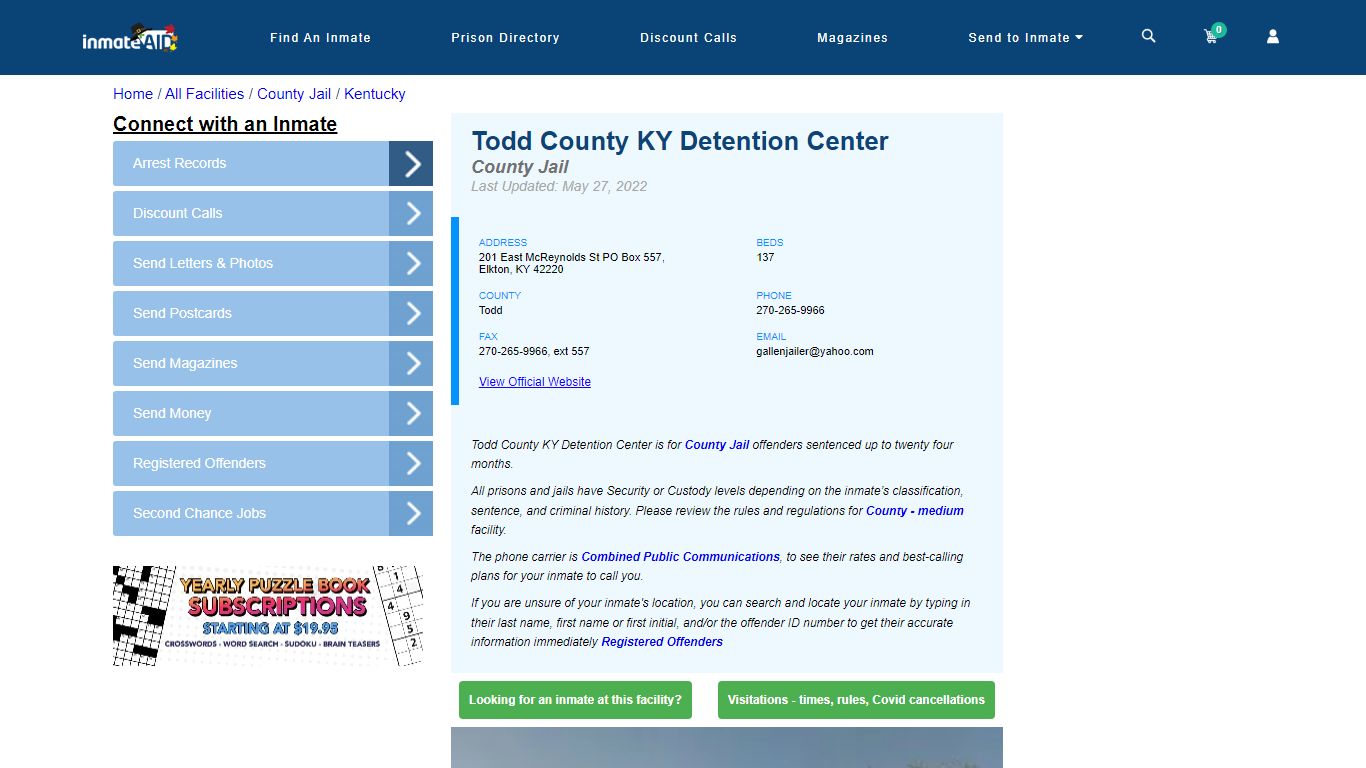 Todd County KY Detention Center - Inmate Locator - Elkton, KY