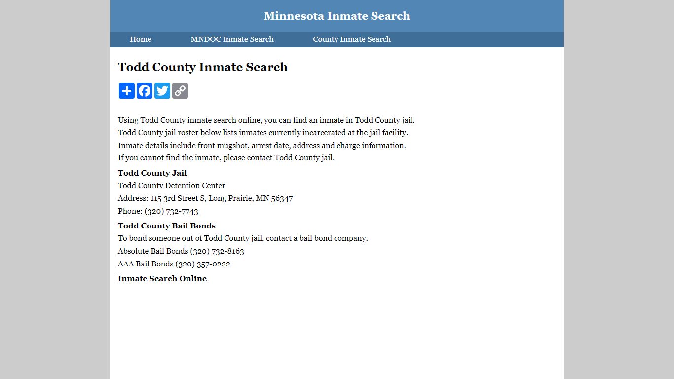 Todd County Inmate Search