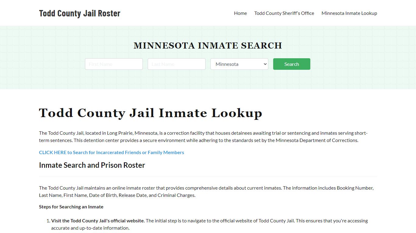 Todd County Jail Roster Lookup, MN, Inmate Search
