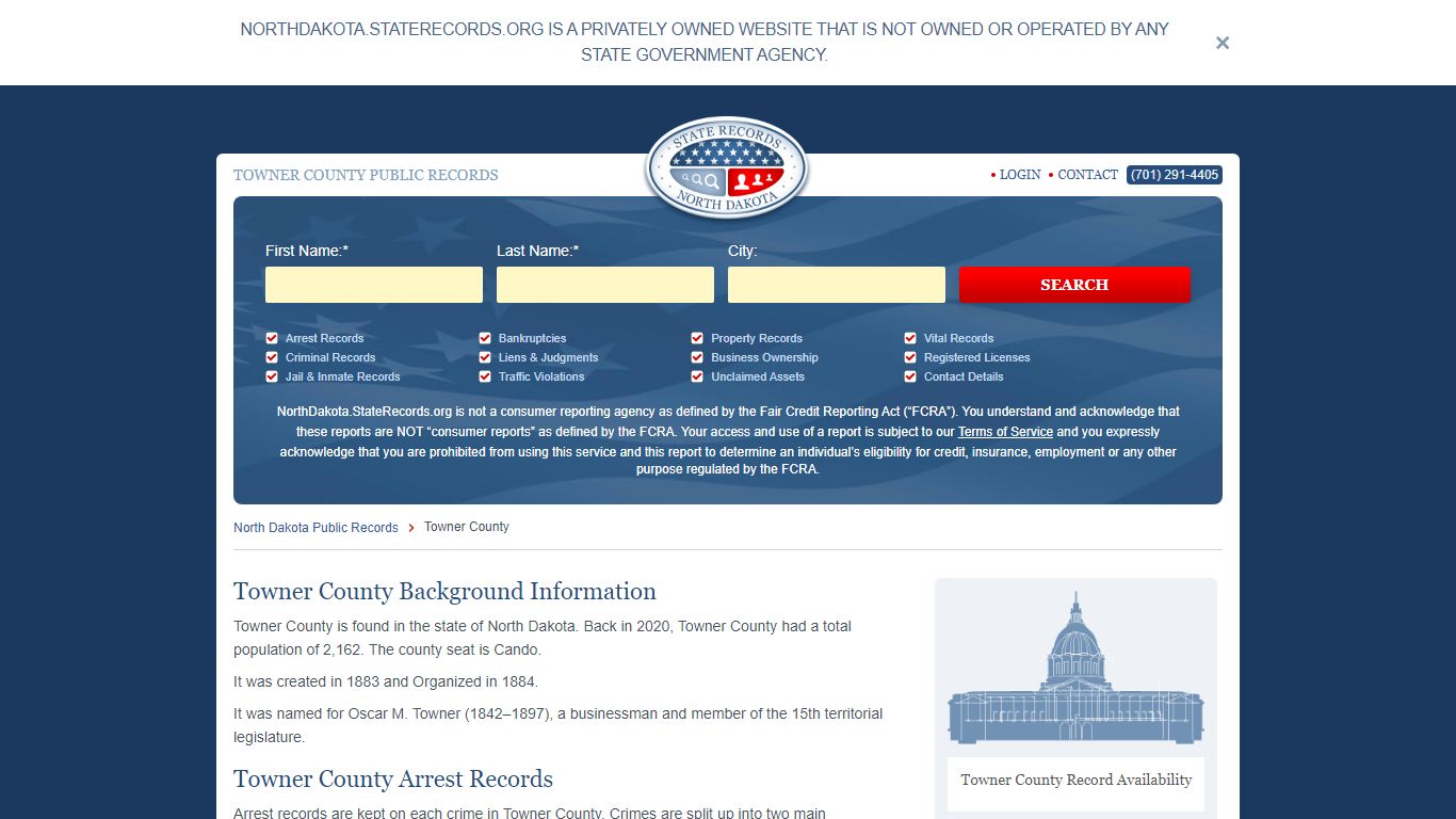 Towner County Arrest, Court, and Public Records | StateRecords.org