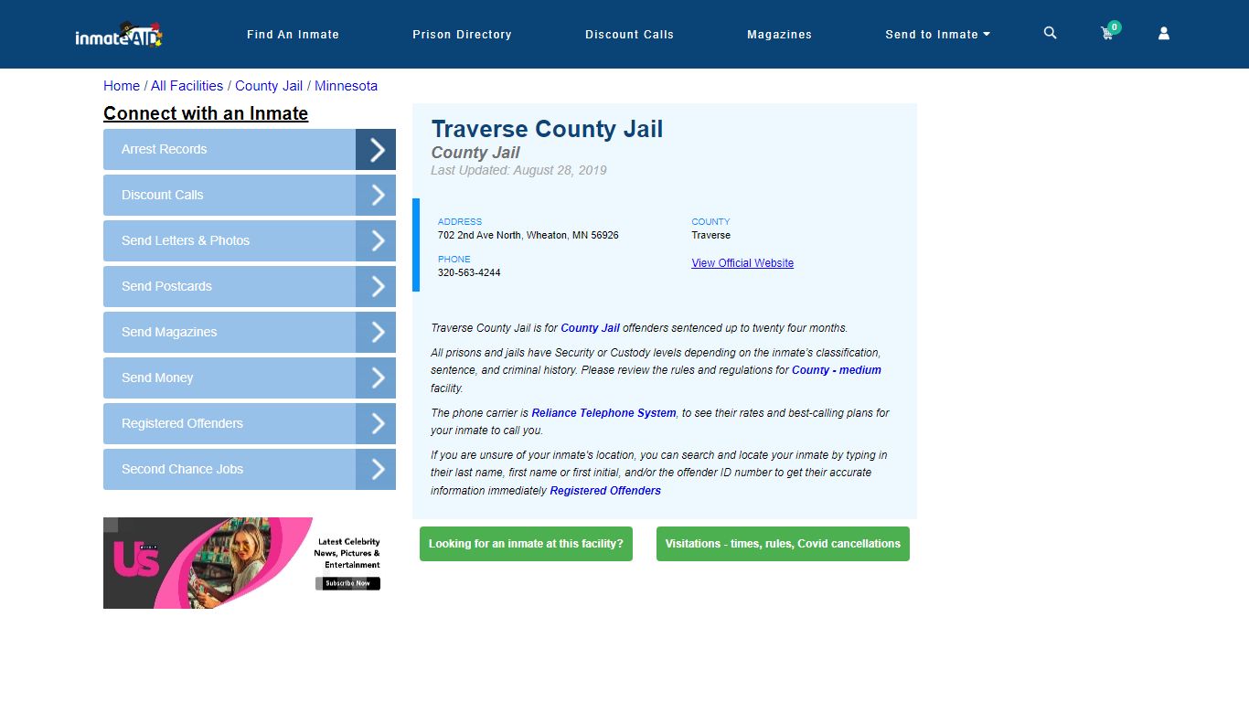 Traverse County Jail - Inmate Locator - Wheaton, MN