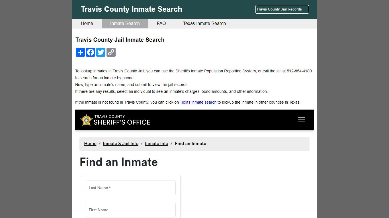 Travis County Jail Inmate Search