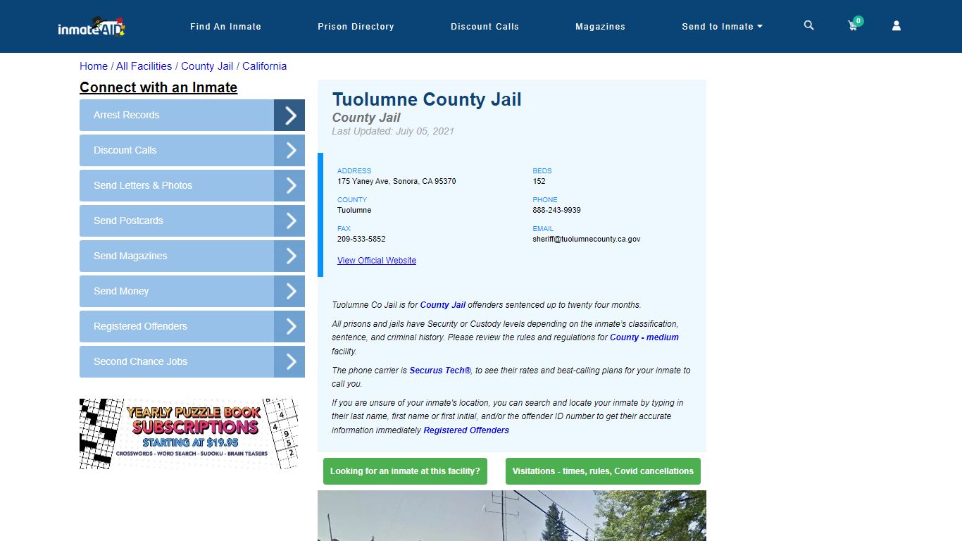 Tuolumne County Jail - Inmate Locator - Sonora, CA