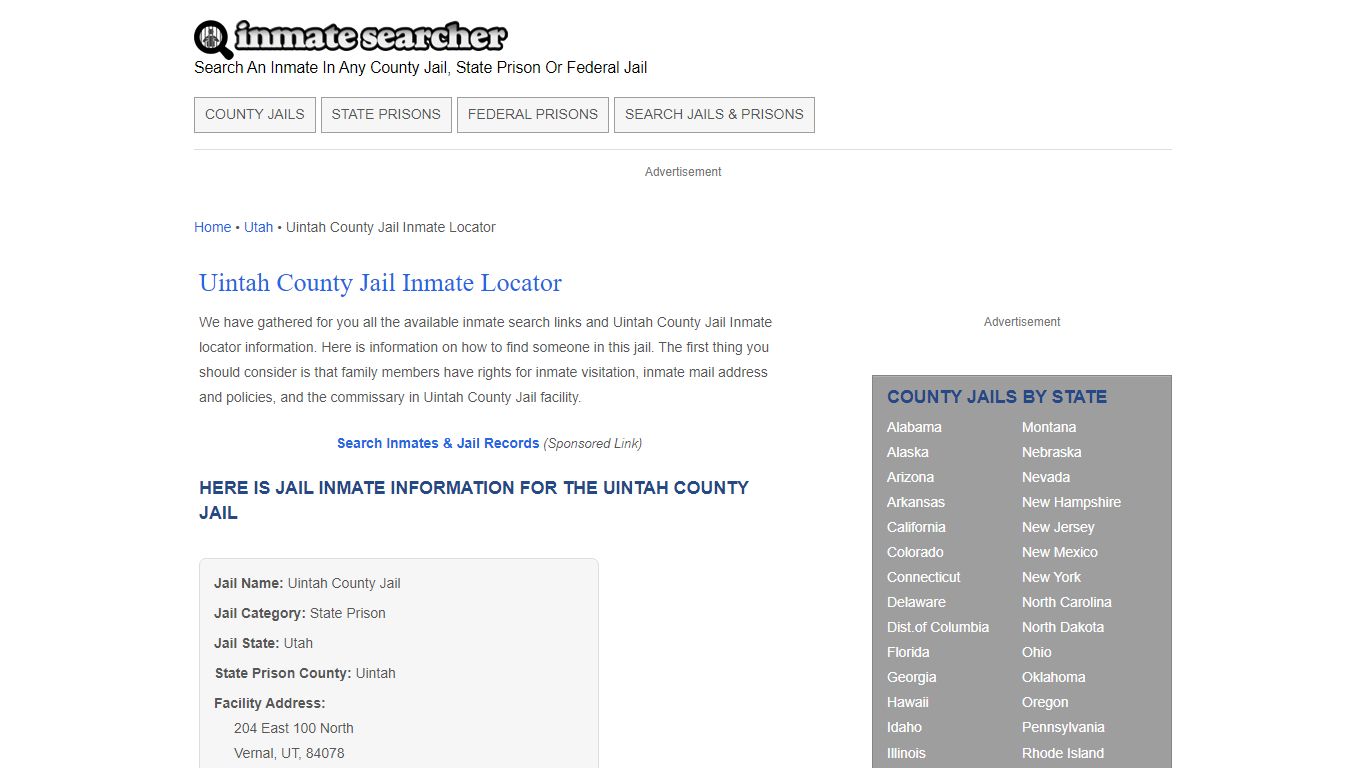 Uintah County Jail Inmate Locator - Inmate Searcher