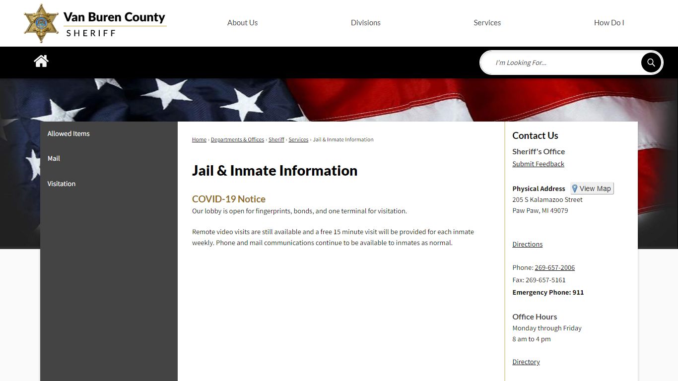 Jail & Inmate Information | Van Buren County, MI