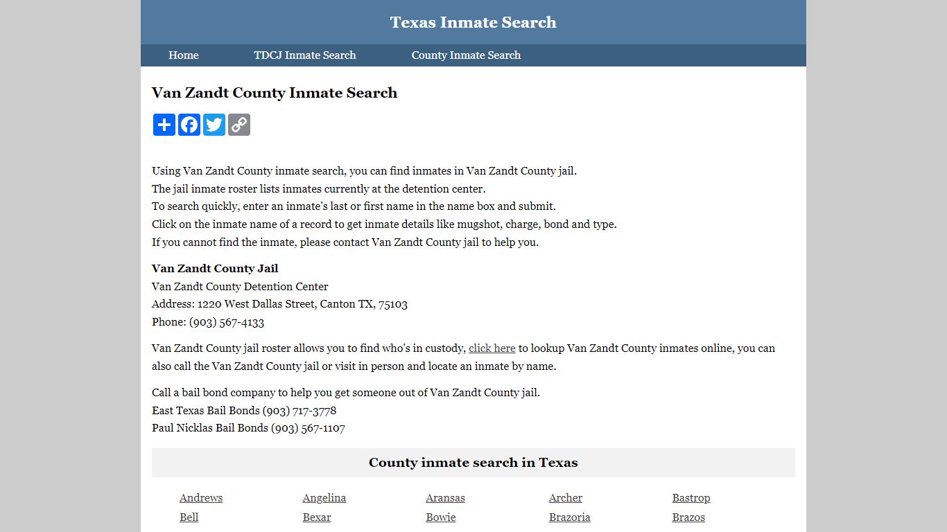 Van Zandt County Inmate Search