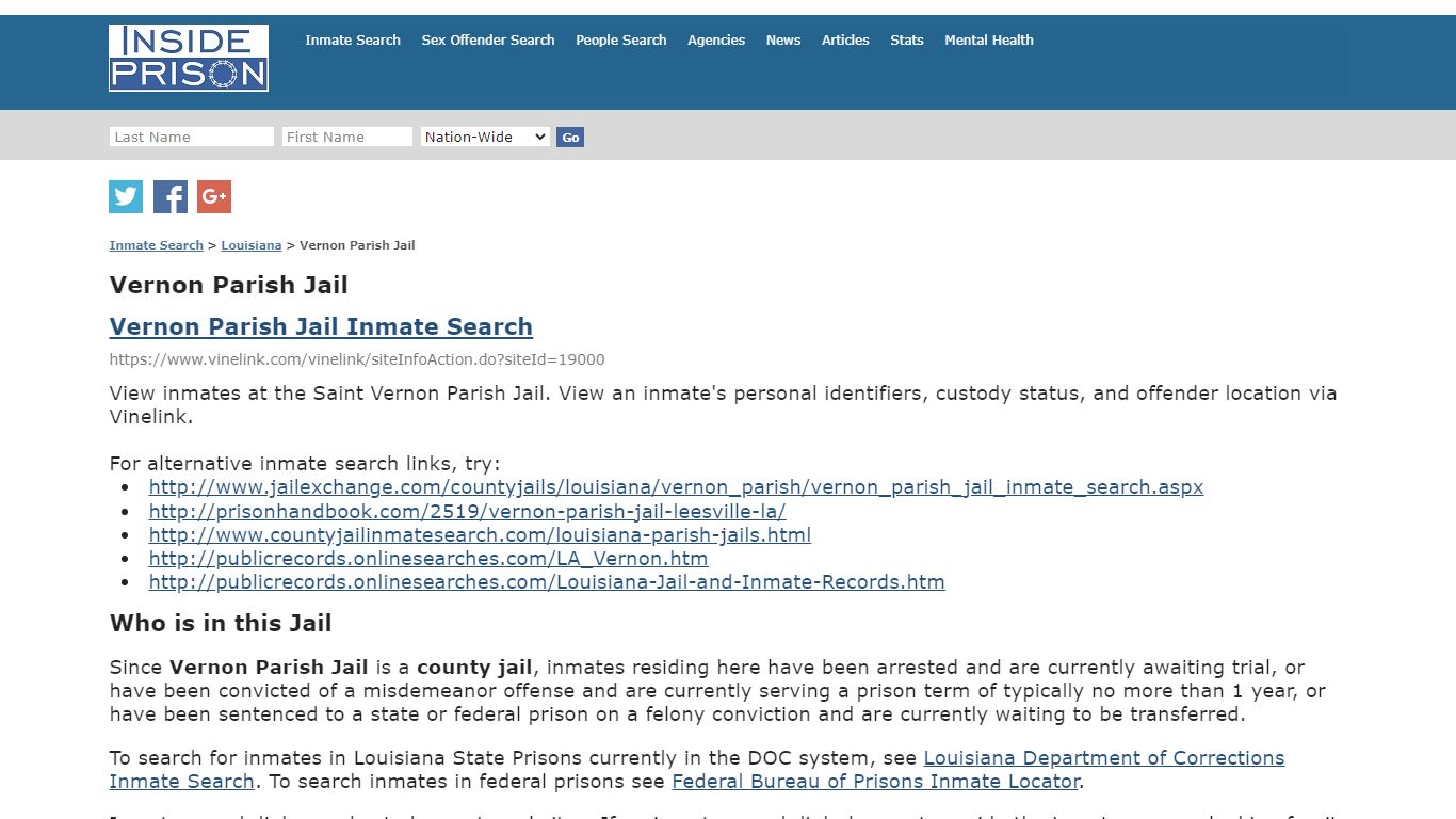 Vernon Parish Jail - Louisiana - Inmate Search - Inside Prison