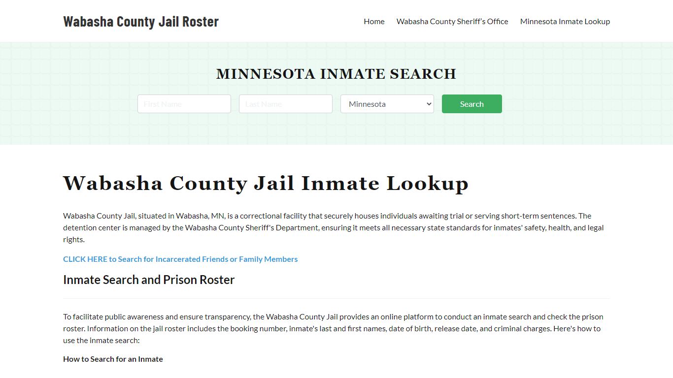 Wabasha County Jail Roster Lookup, MN, Inmate Search