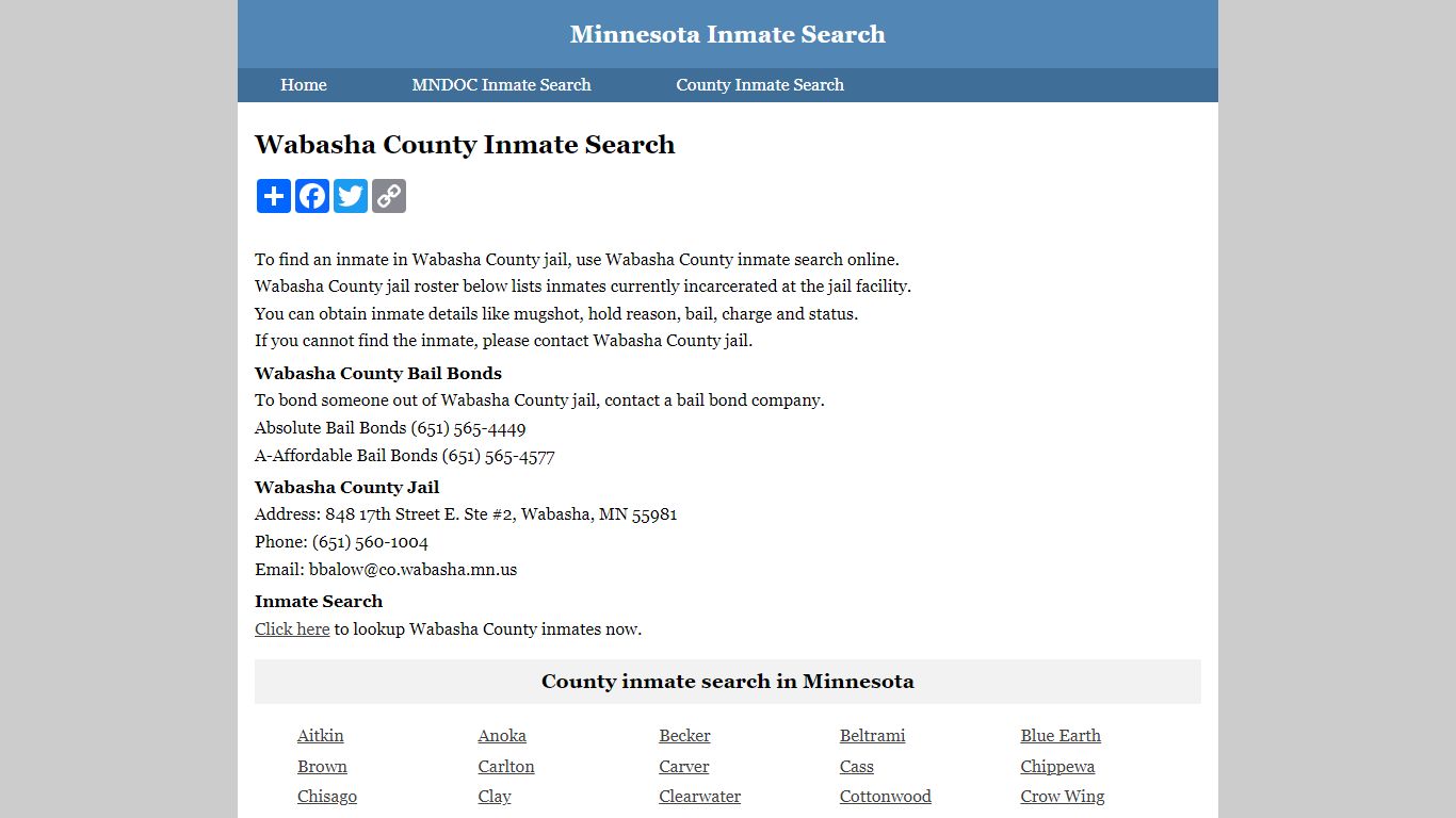 Wabasha County Inmate Search