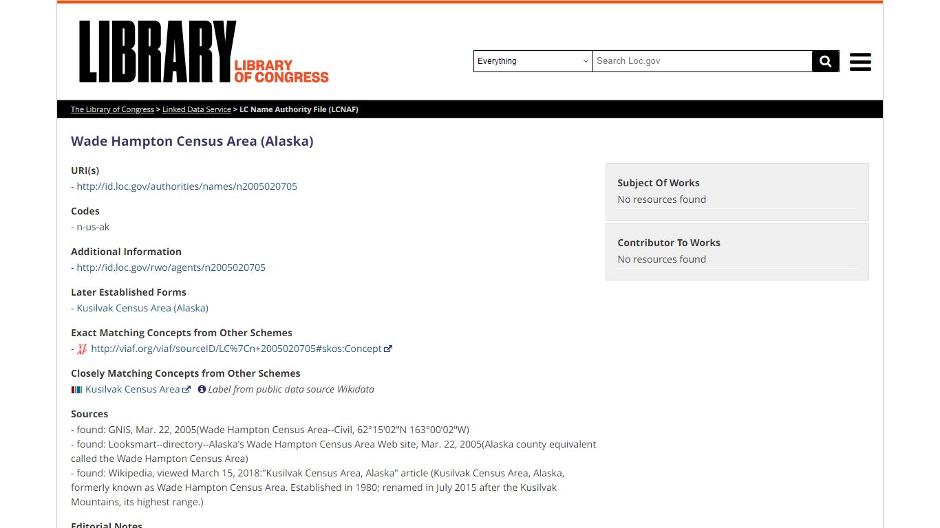 Wade Hampton Census Area (Alaska) - LC Linked Data Service