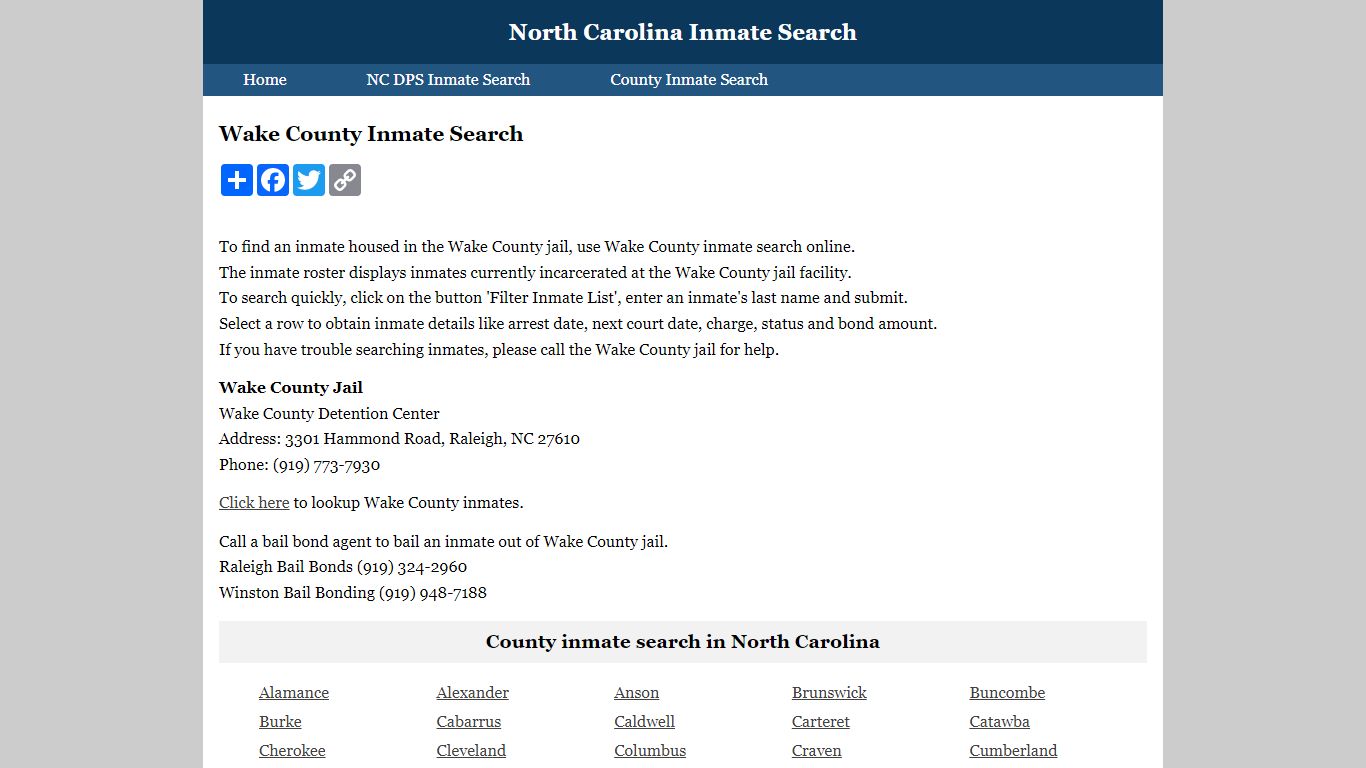 Wake County Inmate Search