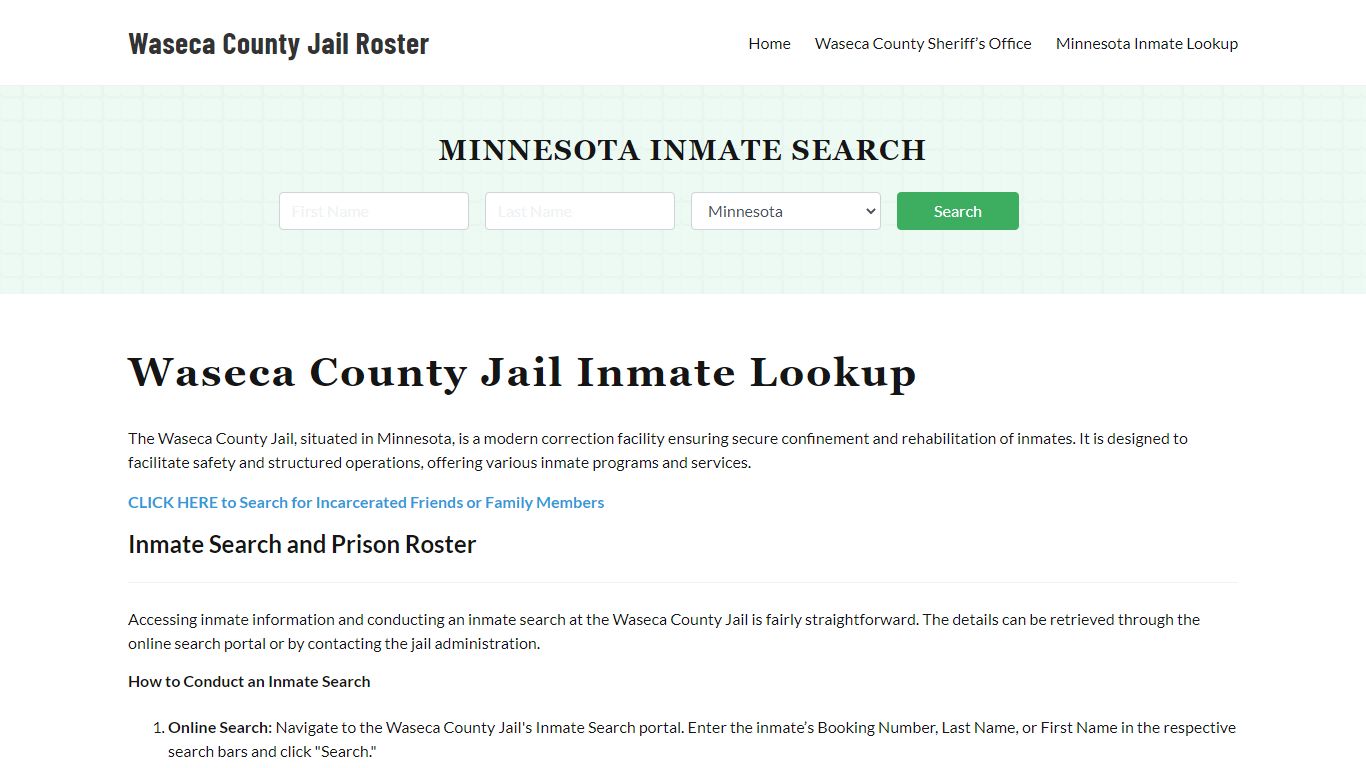 Waseca County Jail Roster Lookup, MN, Inmate Search