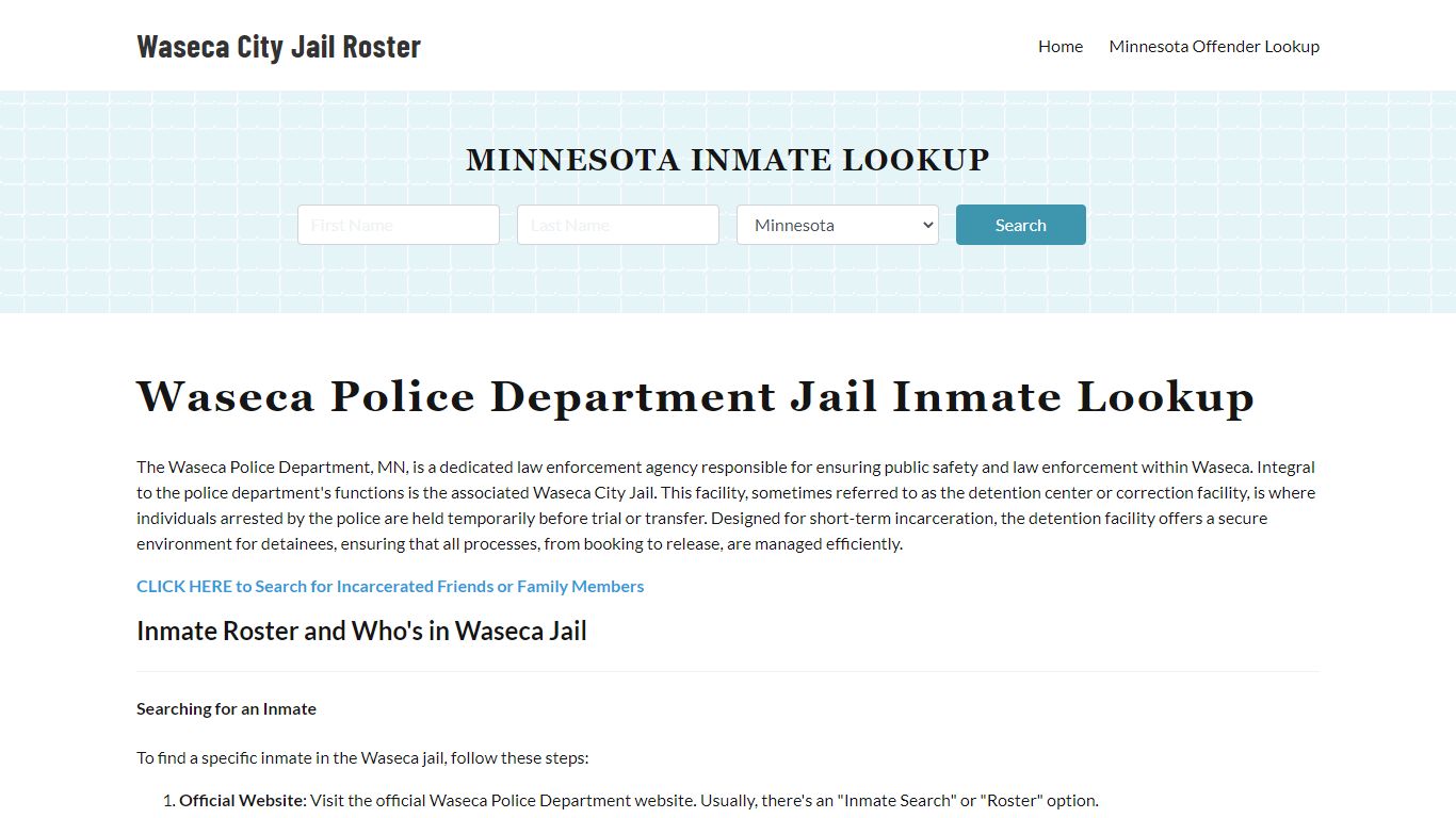Waseca Police Department & City Jail, MN Inmate Roster, Arrests, Mugshots