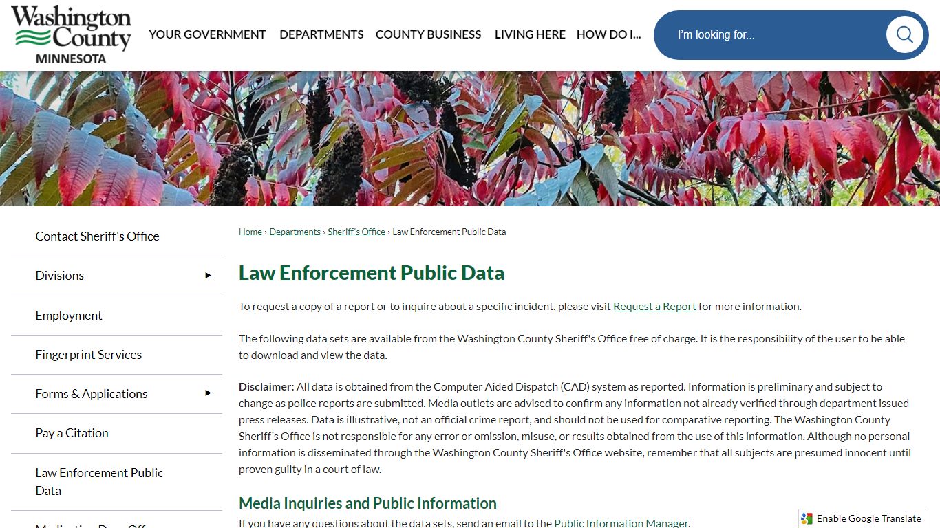 Law Enforcement Public Data - Washington County, MN