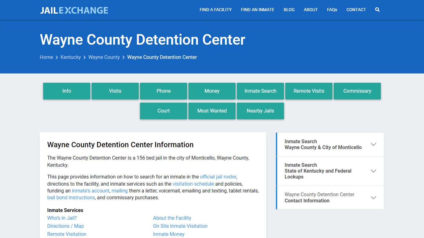 Wayne County Detention Center, KY Inmate Search, Information