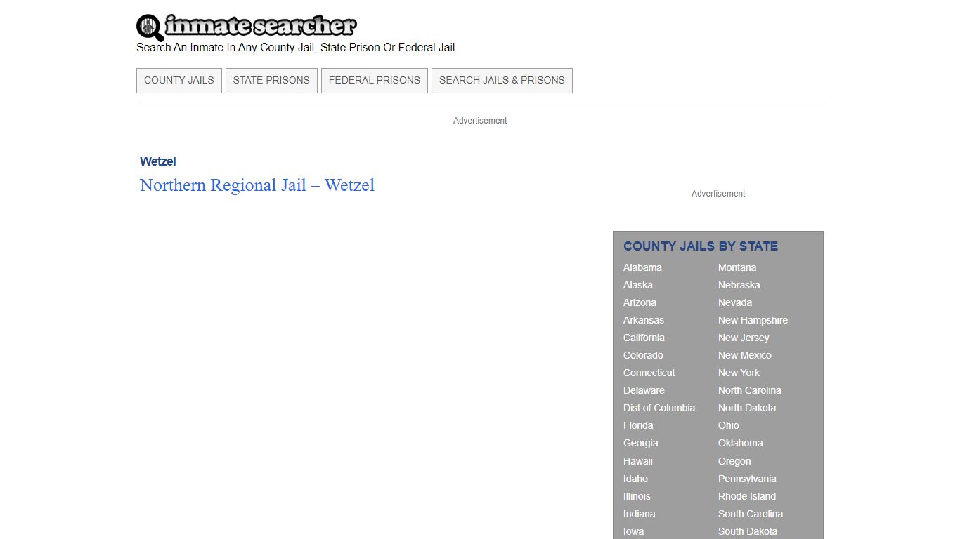 Wetzel County Jails, City Jails, State & Federal Prisons - Inmate Searcher