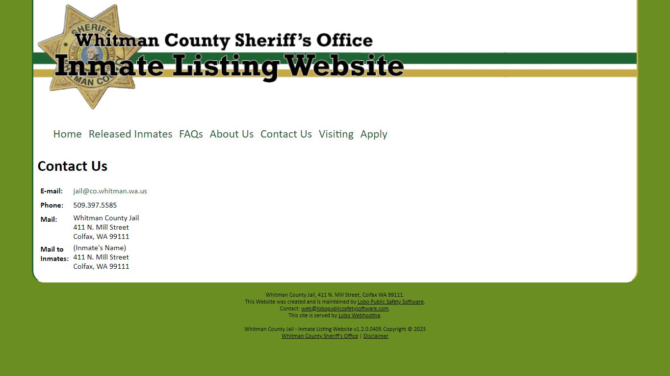 Whitman County Jail - Inmate Listing Website